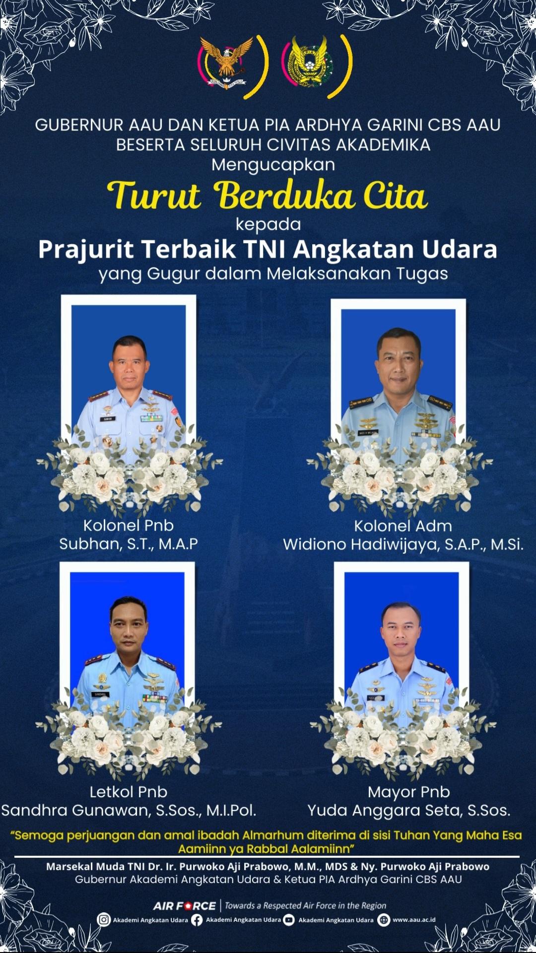 Turut Berduka Cita kepada Prajurit Terbaik TNI Angkatan Udara