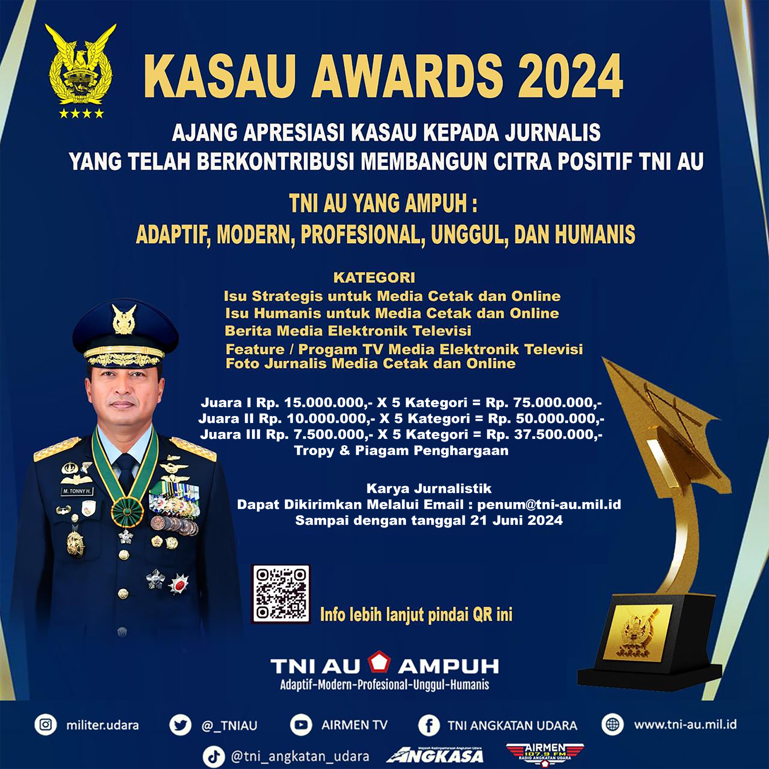 KASAU AWARDS 2024 Ajang Apresiasi Kasau Kepada Jurnalis yang telah Berkontribusi Membangun Citra Positif TNI AU